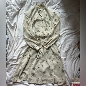 Vintage ivory dress with green floral designs